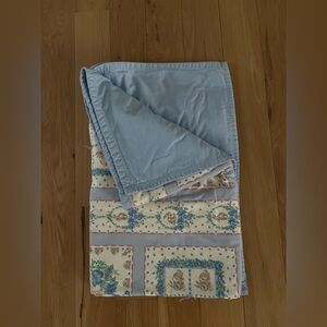 Handmade Knotted, Cotton Baby Blanket with bunny rabbits and cottages